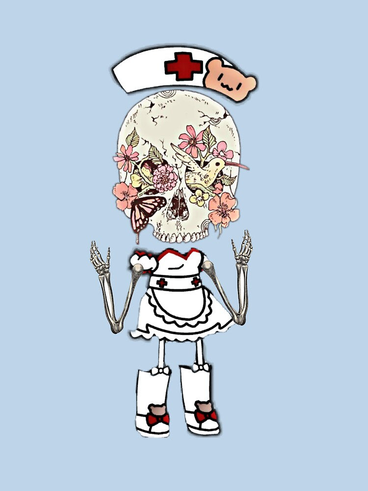 Creepy Floral Skull Halloween Nurse Bones by catchyology