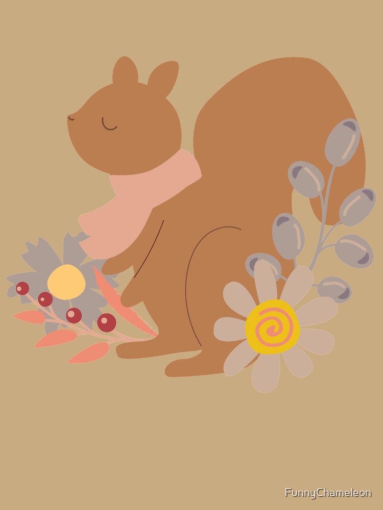 Cute squirrel in Autumn floral pattern by FunnyChameleon