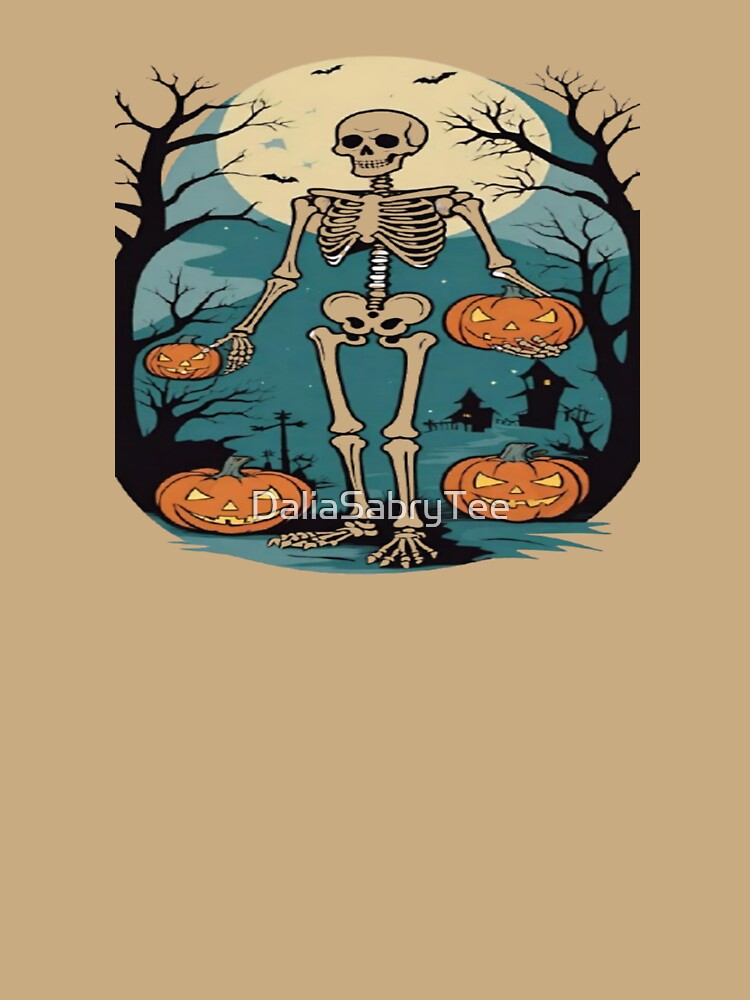 Halloween skeleton with pumpkins. by DaliaSabryTee