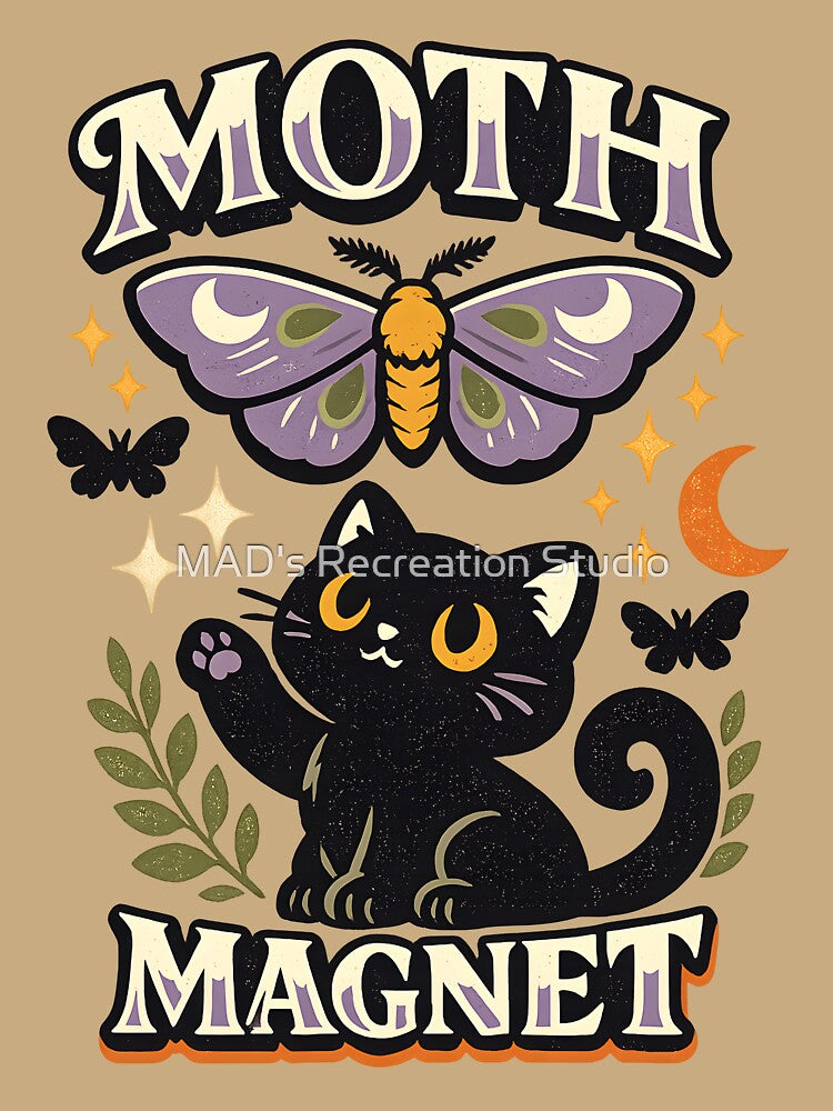 Moth Magnet Black Cat Cottage Gothic Halloween Moth Design by  MAD's Recreation Studio