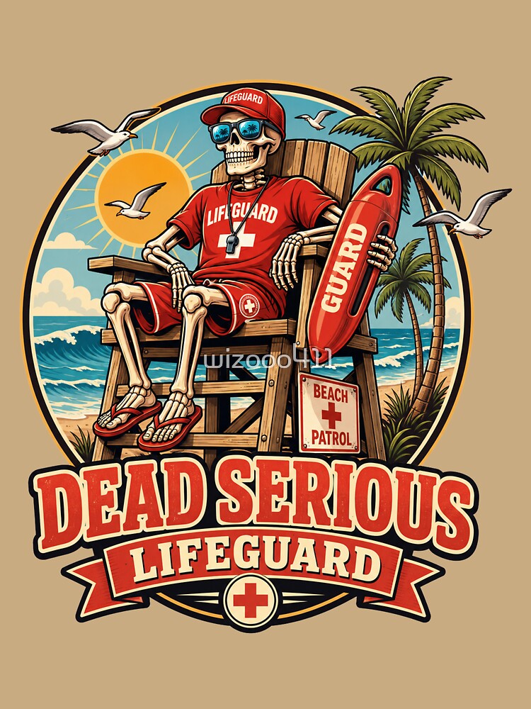 Dead Serious Lifeguard Funny Skeleton Summerween Beach Vector by wizooo411