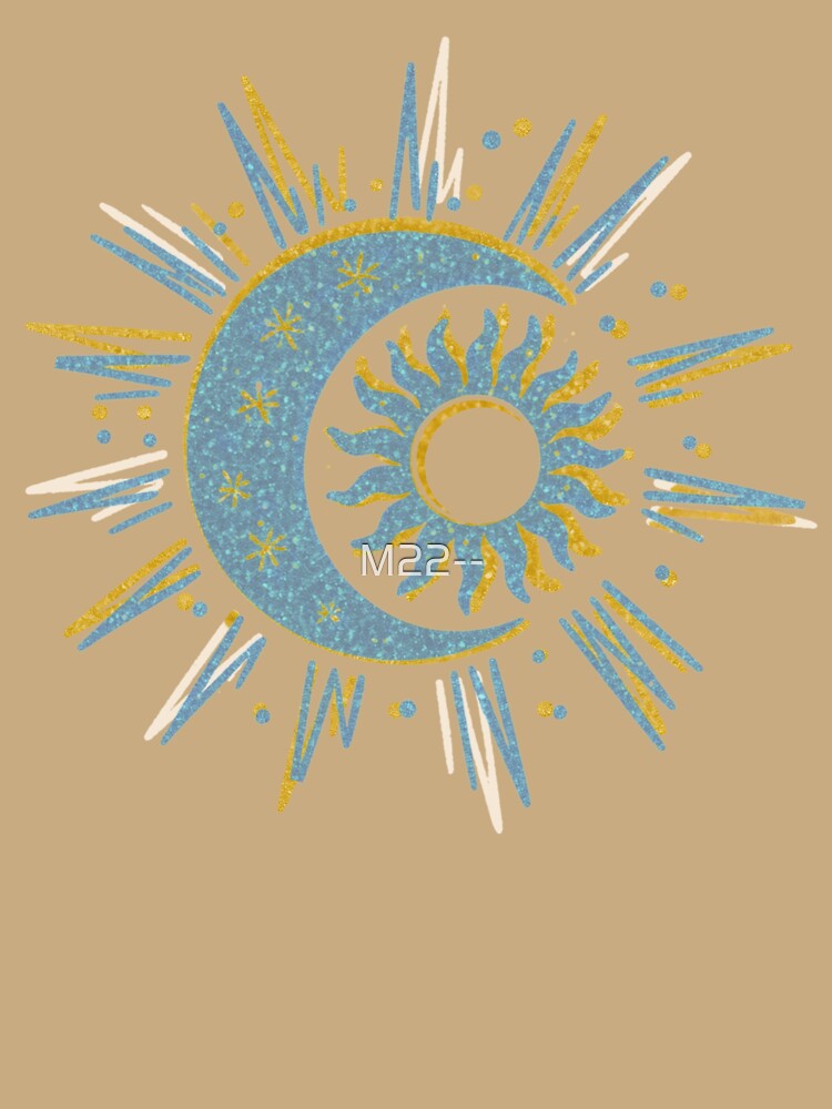 Celestial Sun and Moon – Blue Gold Cosmic Boho Design by M22--