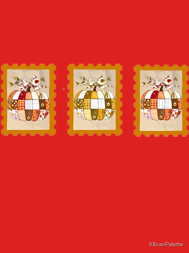 Patchwork Pumpkin Autumn Stamp Design – Cozy Fall Country Decor by VibranPalette