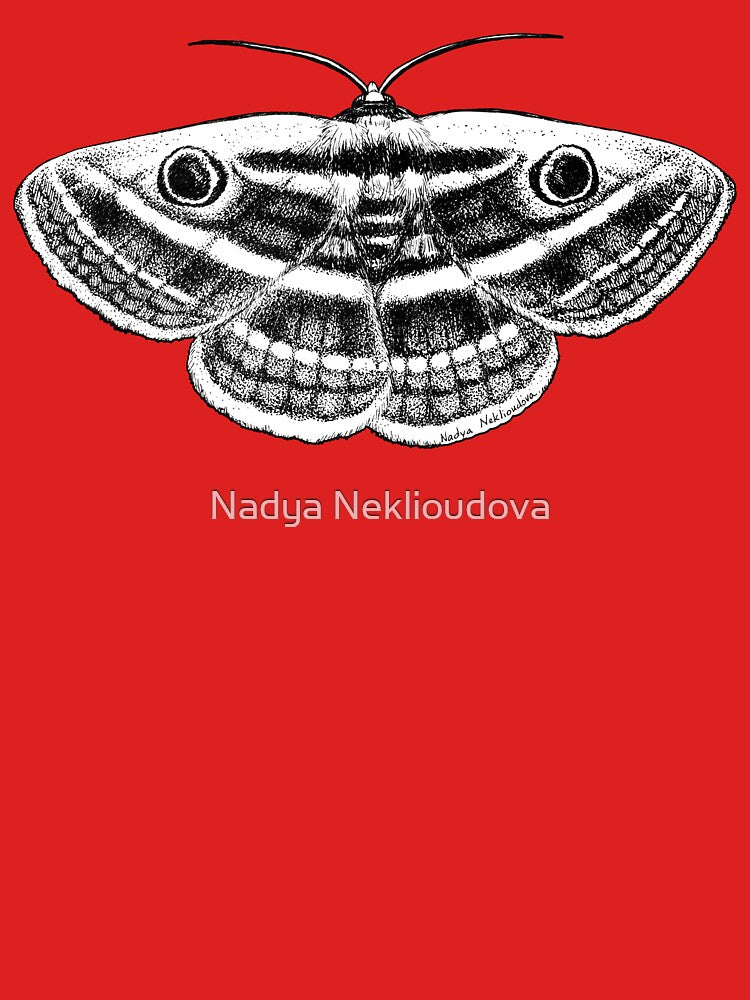 Noctuid Moth horizontal - Owl Moth - Goth Moth Black & White Ink Drawing by Nadya Neklioudova by Nadya Neklioudova