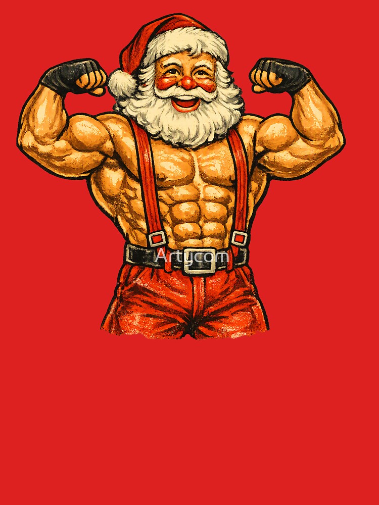 Funny Vintage Santa Claus Bodybuilder Retro 1950s Christmas Gift by Artycom