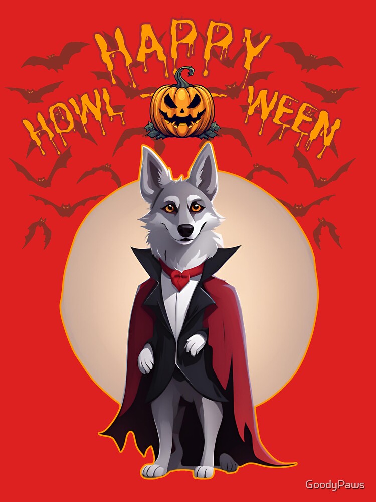 Majestic Saarlooswolfhond in Vampire Cape - "Happy Howloween" - Halloween Design for Products by GoodyPaws