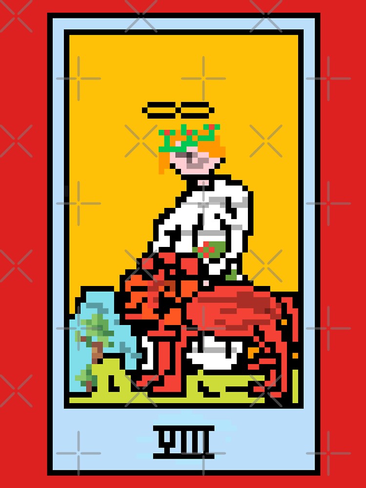 Wait, is this pixel art tarot? Pink - Major Arcana 'The Strength' (Design for T-shirt, stickers and other accessories) by Pixel Waite