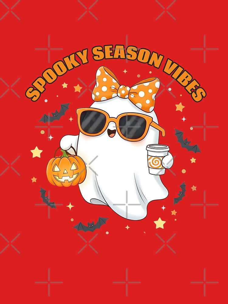 Cute Halloween Ghost with Sunglasses Pumpkin and Coffee by Amituniqdesign