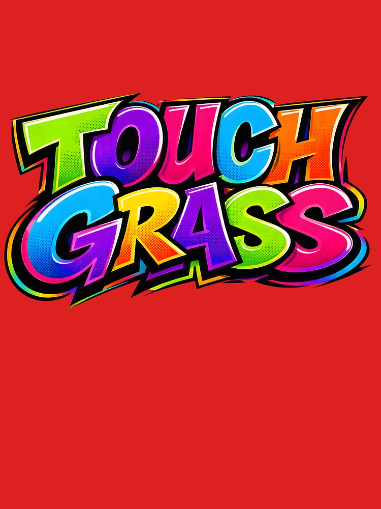 "Touch Grass Bubble Letter Meme Text" by PreeCha Art & Co.