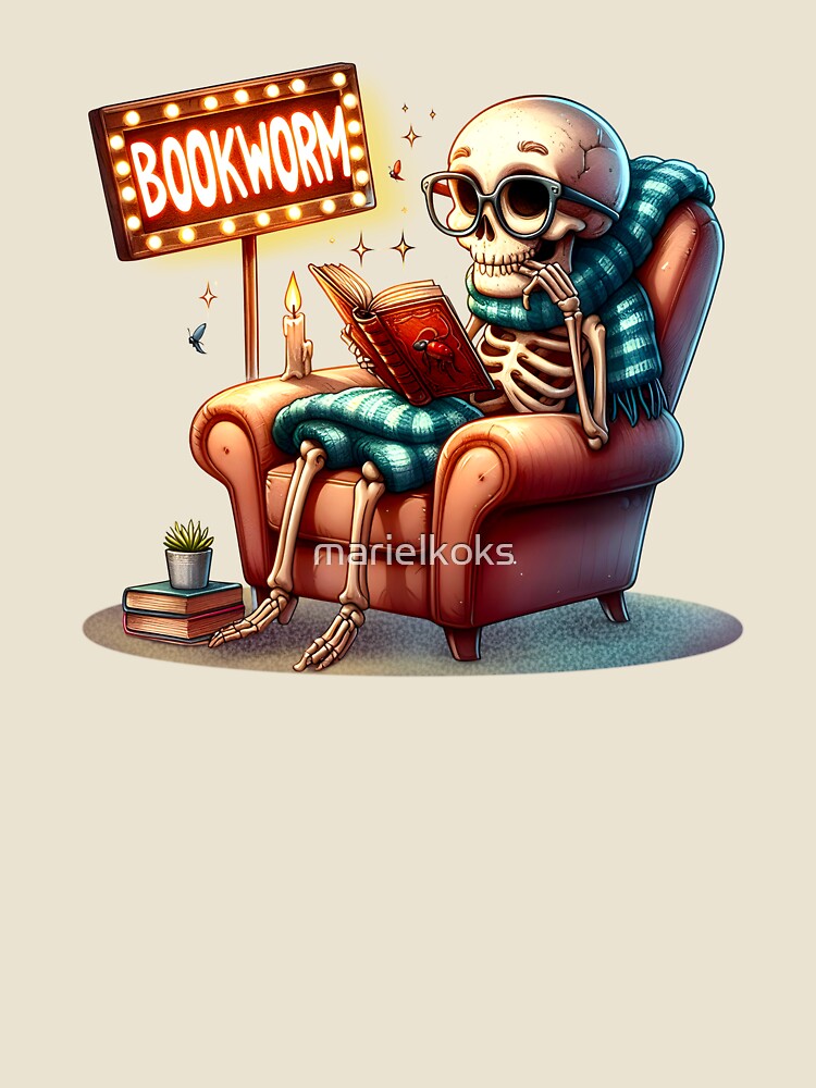 Sarcastic skeleton. Snarky Skeleton. Bookworm. Funny skeleton by marielkoks