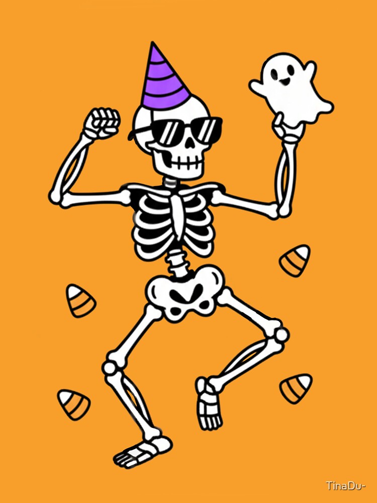 Party Skull with Ghost | Funny Halloween Skeleton by TinaDu-