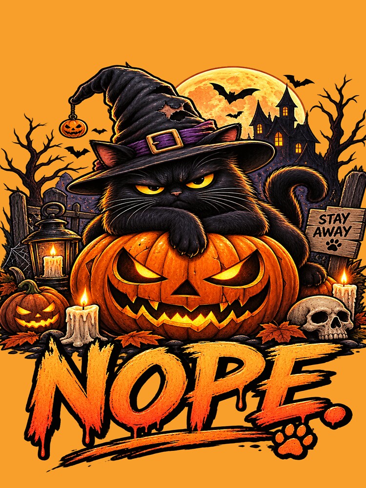 Nope – Grumpy Halloween Cat & Pumpkin by Lumvero