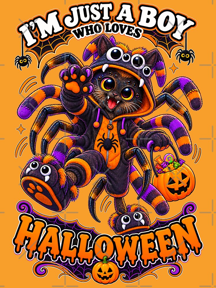 ⭐ CRYPT OR TREAT COLLECTION - SPIDERCAT IN SPIDER COSTUME - HOODED SPIDER ONESIES - BOY by WheelieGdArt