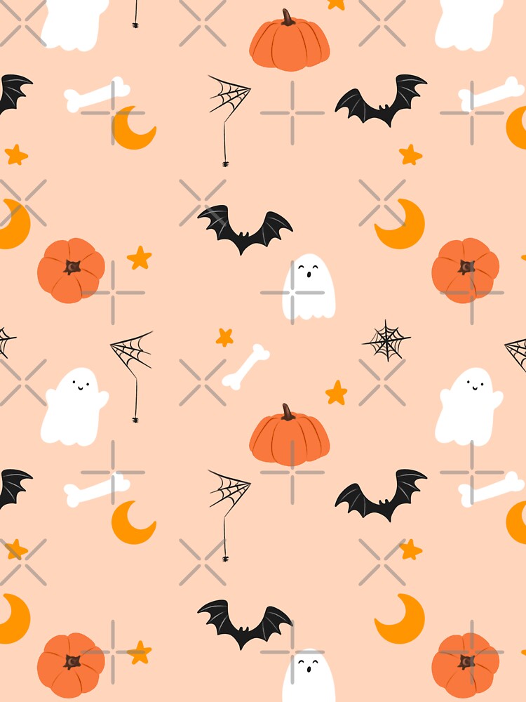 Pumpkins, Cute Ghost Print, Seamless pattern, Halloween, Halloween aesthetic, Withy, Pink Halloween, Boo, Ghosts , Bats by RosieArtGallery