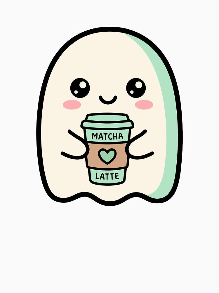 Emotional Support Ghost with a Matcha Latte - Kawaii Doodle-Core Aesthetic Art | Unique Stickers Design by Eldaz