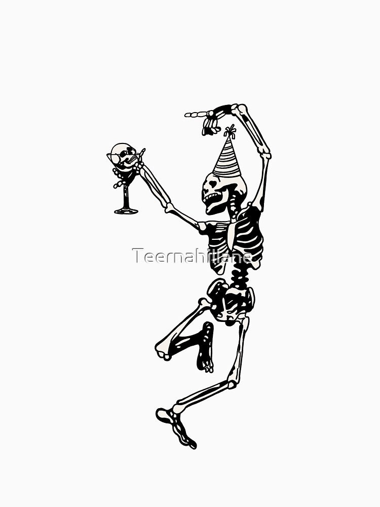 Dancing spooky Skeleton with Cocktail in Hand by Teernahillane
