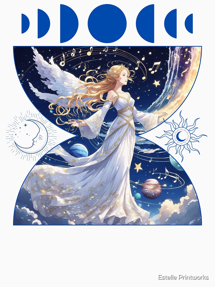 Celestial, Angel Anime Moon Phases Design by Estelle Printworks
