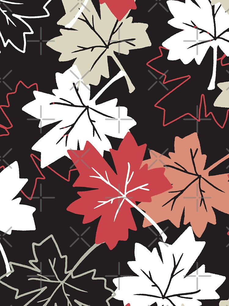 Red Autumn Maple Tree Leaves Pattern Black Version II by FlinArt