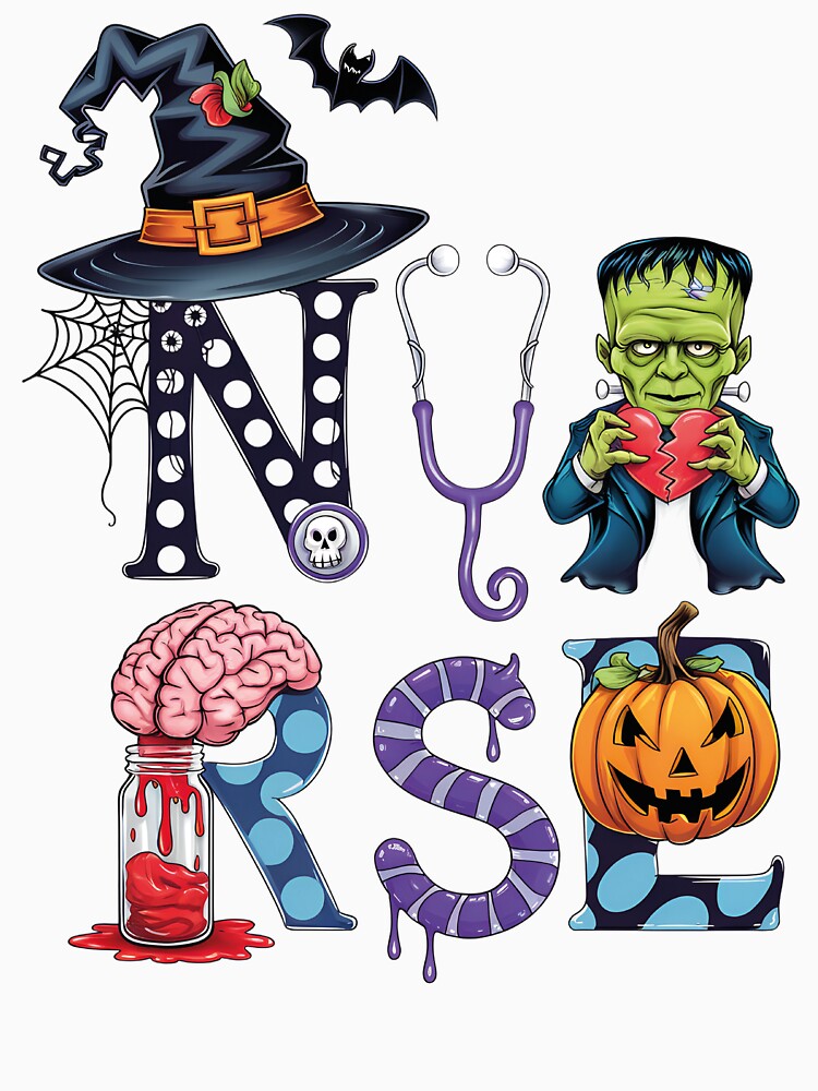 Halloween Nurse Frankenstein Pumpkin Brain Stethoscope by Oualid Art