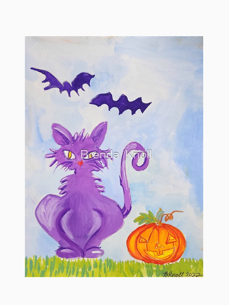 Original Cute Purple Cat Halloween Art  by Brenda Knoll by Brenda  Knoll