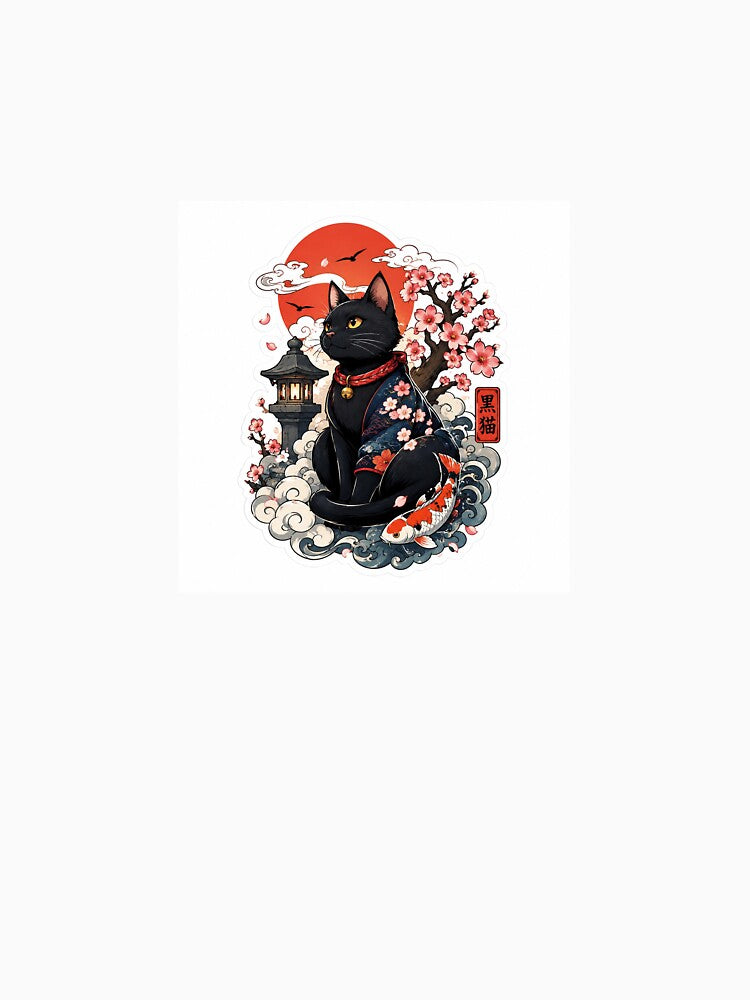 Mystic Black Cat Sticker – Red Moon & Sakura by LCN-STOR