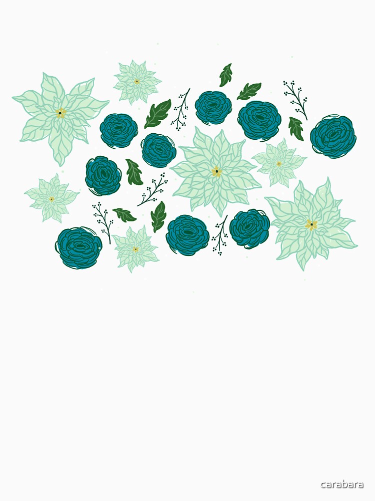 Retro Christmas Poinsettia and Ranunculus Floral on Green by carabara