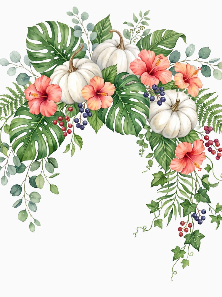 Watercolor Pumpkin Floral Fall by     Sela Art