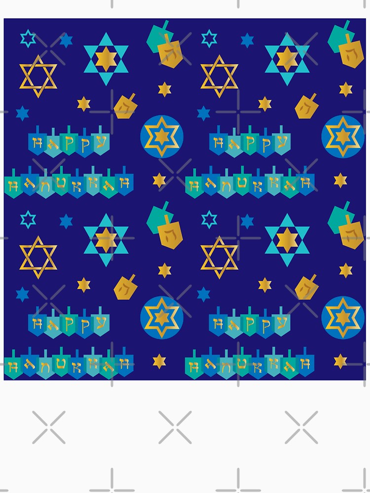Happy Hanukkah Star Of David All Over Print Blue Gold Chanukah by Sunny Collections