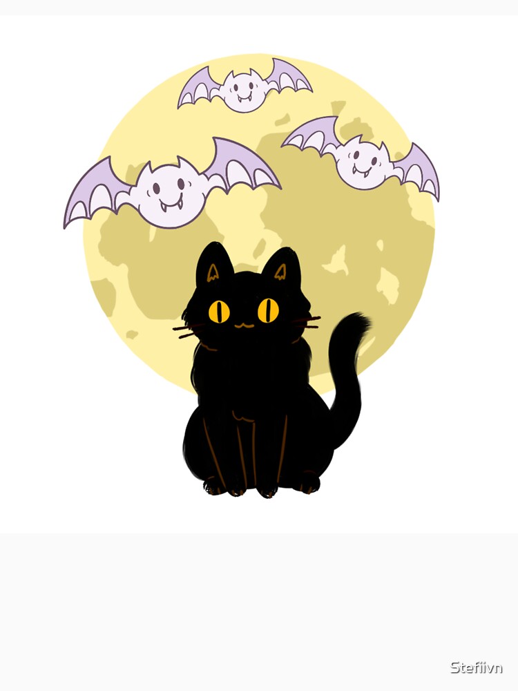 Cute black cat with a full moon background by Stefiivn