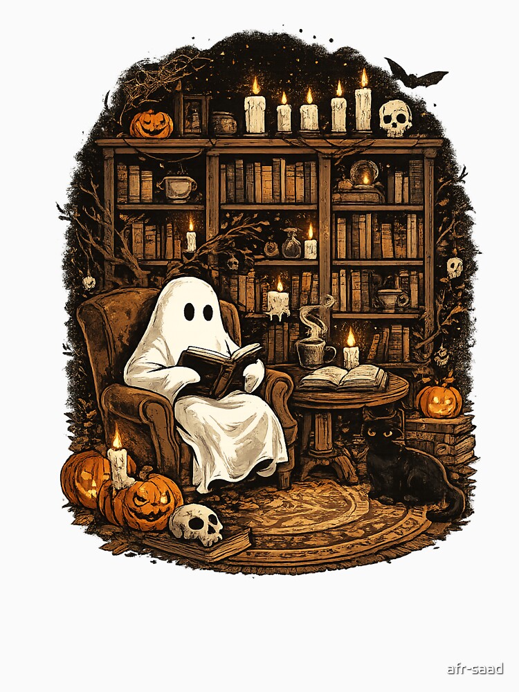 Cute Ghost Reading in a Haunted Library by afr-saad