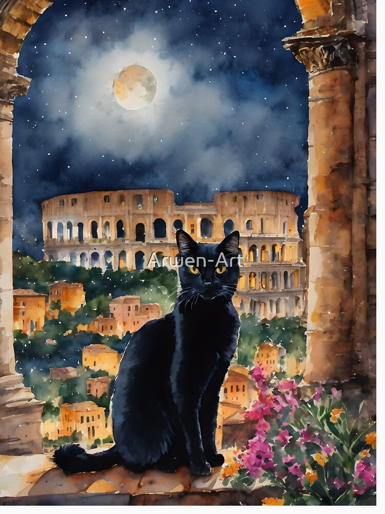 Black Cat in Rome ~ Colosseum, Full Moon by Arwen-Art