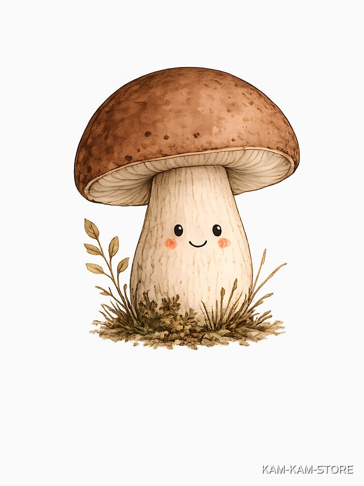Cute Woodland Mushroom | Adorable Kawaii Forest Mushroom Watercolor Design by KAM-KAM-STORE