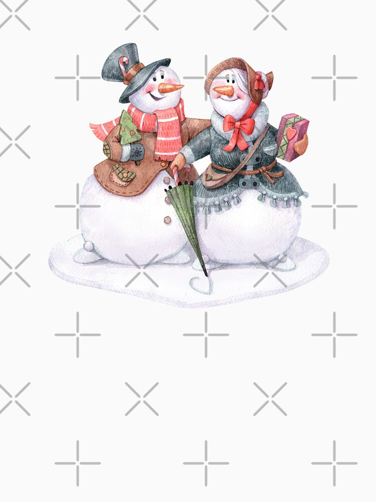 Snowman Couple with Gift and Umbrella by White Rabbit Design
