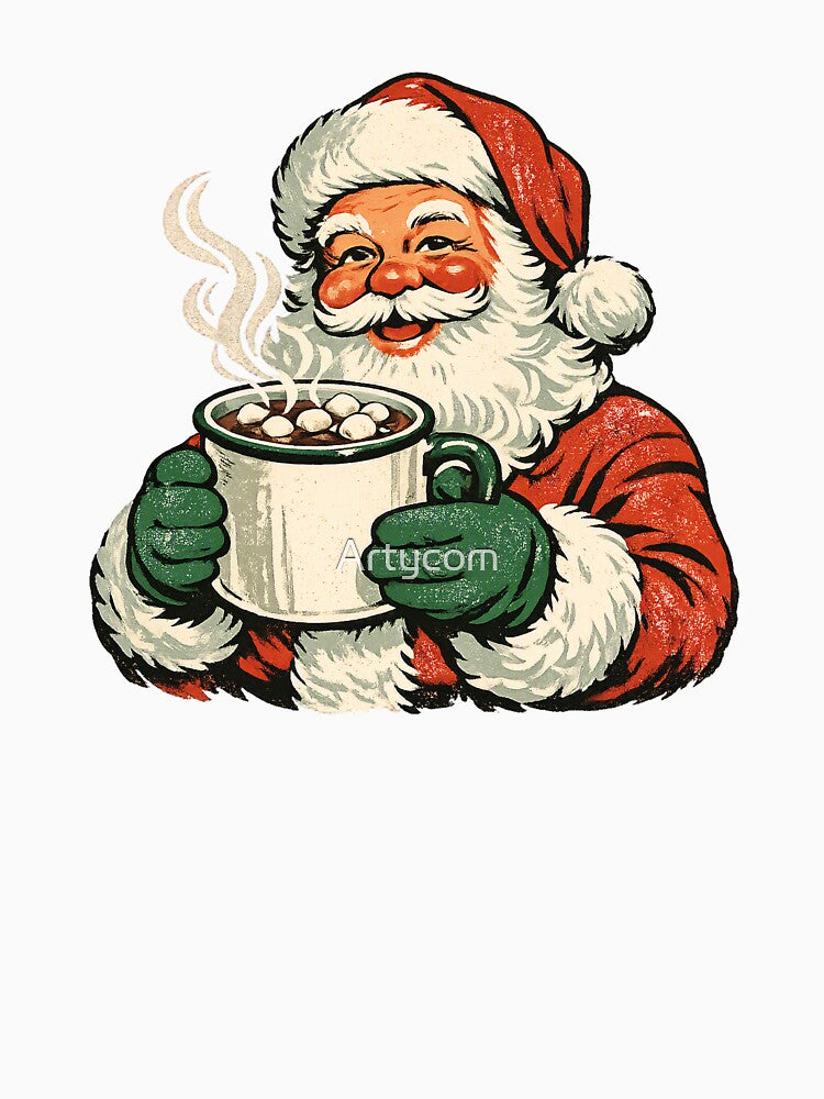 Vintage Santa Hot Cocoa – Retro 1960s Christmas Badge Screen Print Holiday Gift by Artycom