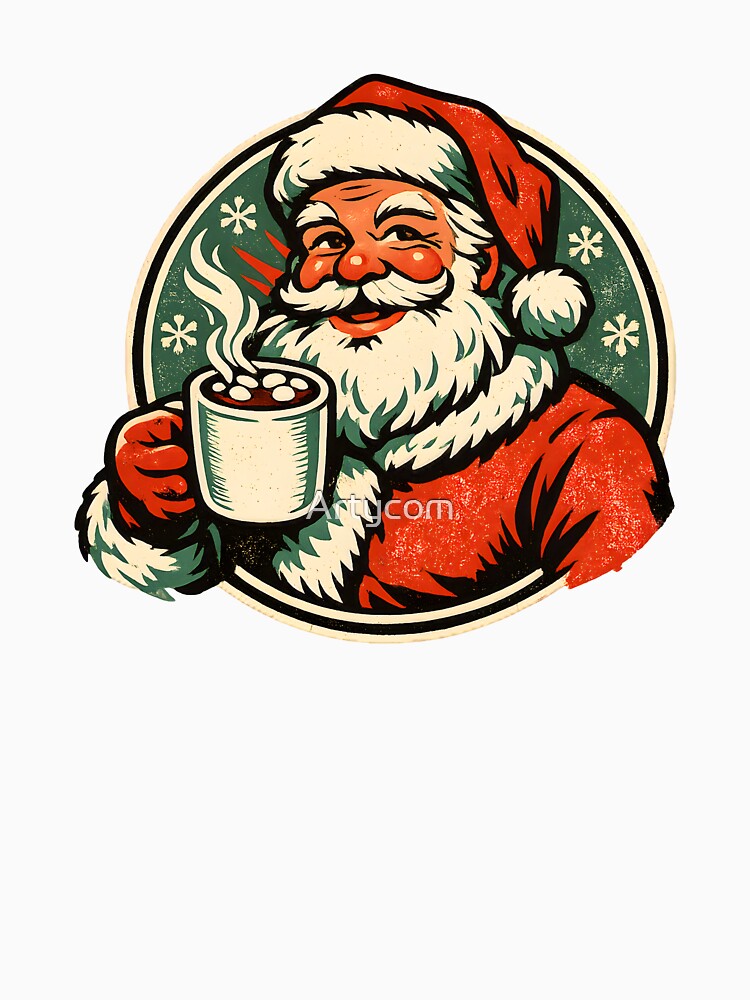 Vintage Santa Hot Cocoa – Retro 1960s Cozy Christmas Badge Screen Print Holiday Gift by Artycom
