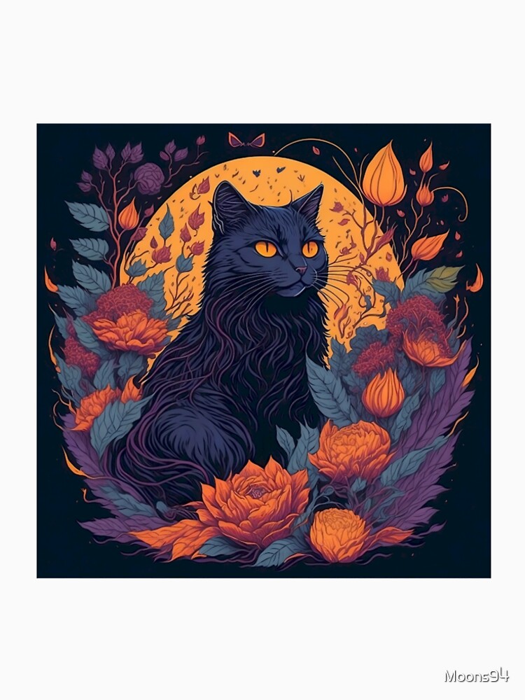 Black cat surrounded by flowers by Moons94