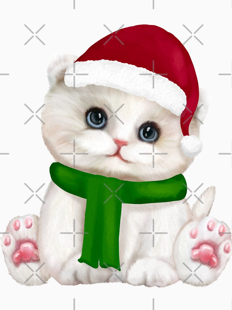 Christmas kitten little adorable cat with Santa's hat by adlydesigns