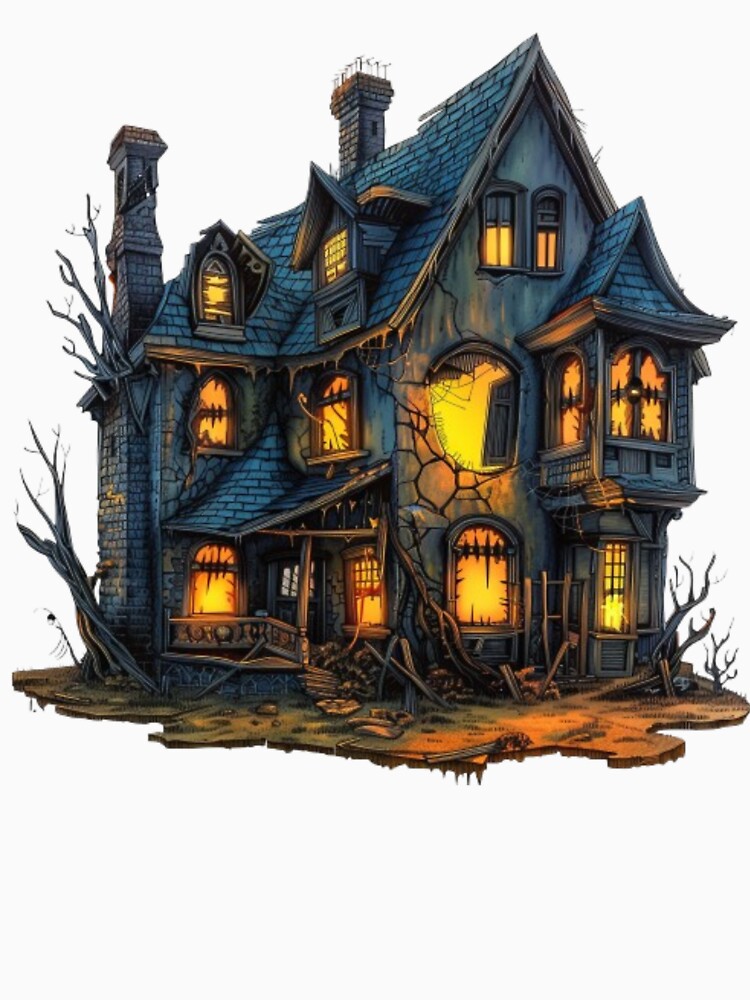 Haunted Mansion – Creepy Abandoned Halloween House with Glowing Windows by AlexLineArt