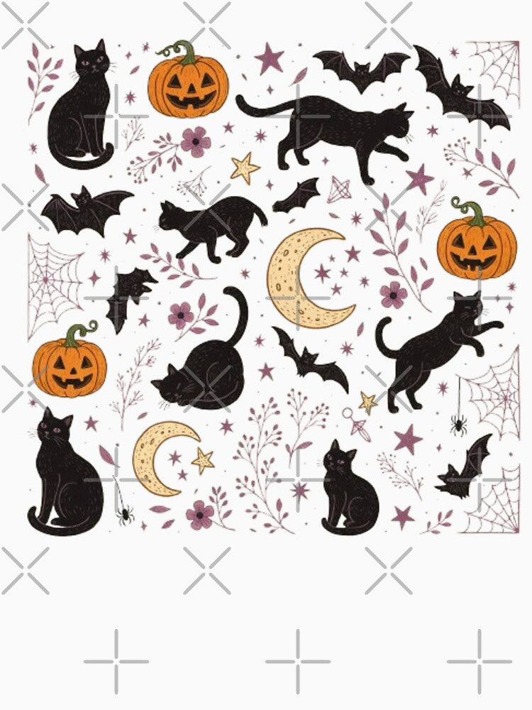 Black Cat Halloween Pattern – Cute Spooky Cats, Pumpkins & Bats by AvalonTshirts
