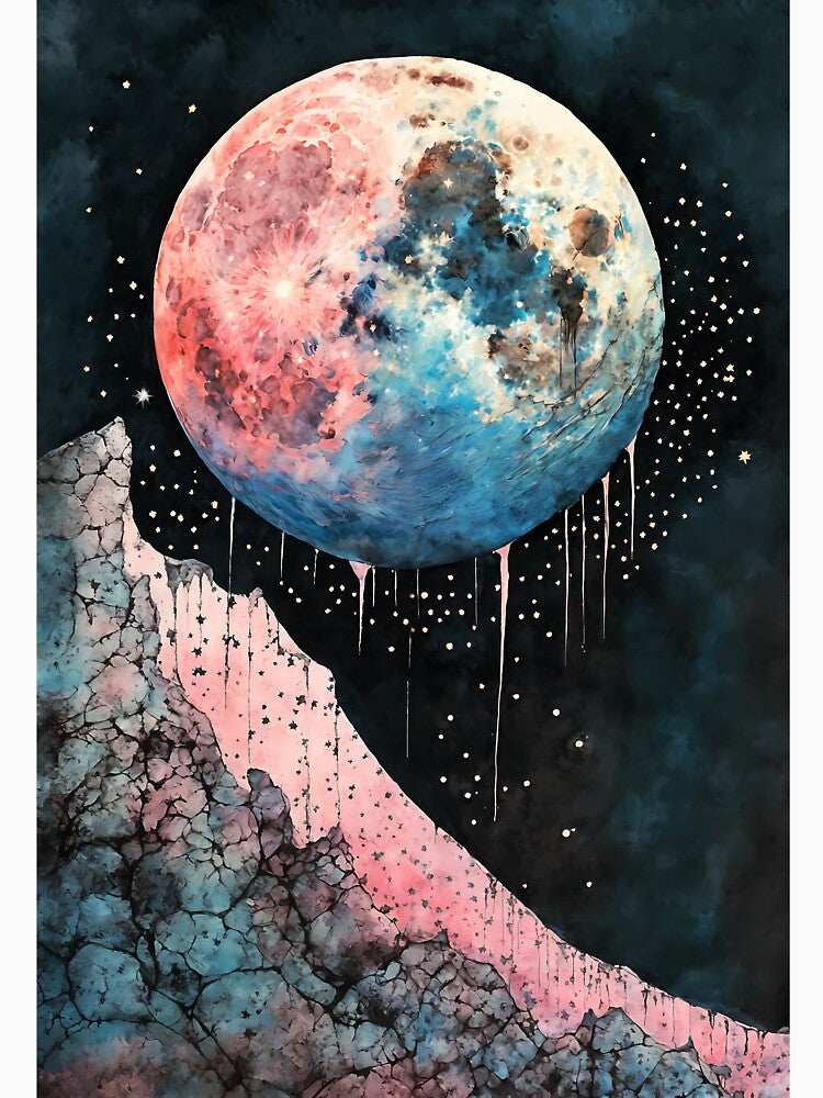 Celestial Serenity: Moon Profile with Stars in Dreamy Watercolor Shades by soulfulpalette