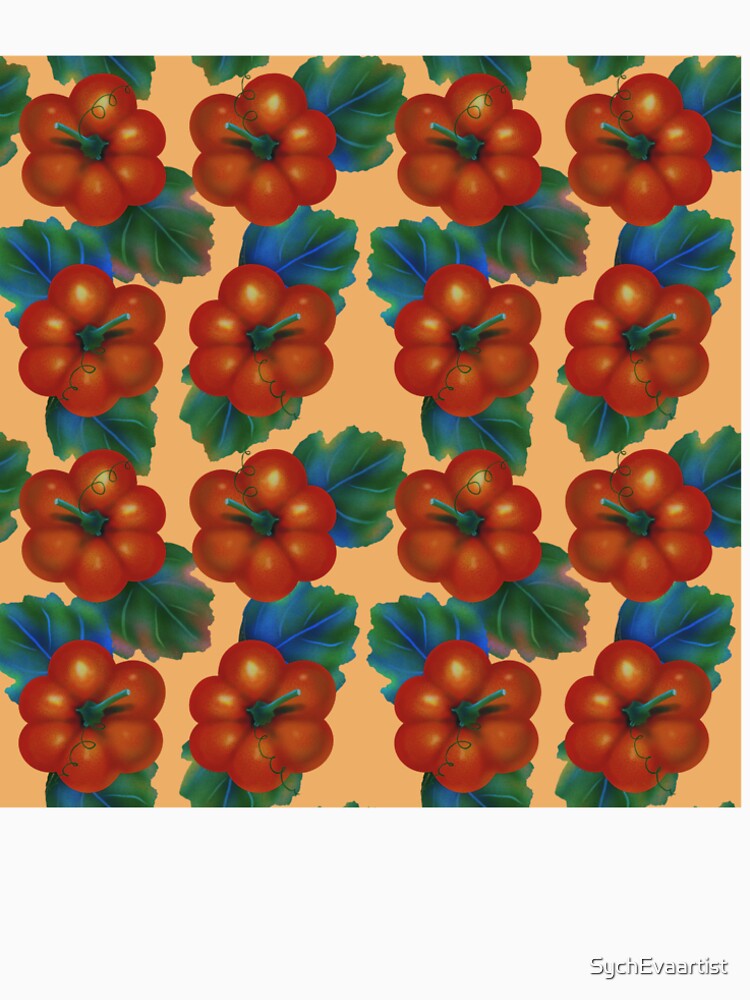 orange pumpkins with leaves on yellow background by SychEvaartist