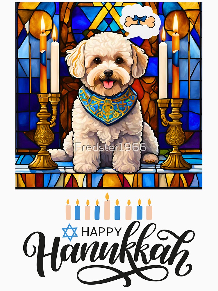 Happy Hanukkah Maltipoo – Stained Glass Menorah Holiday Dog Design by Fredster1966