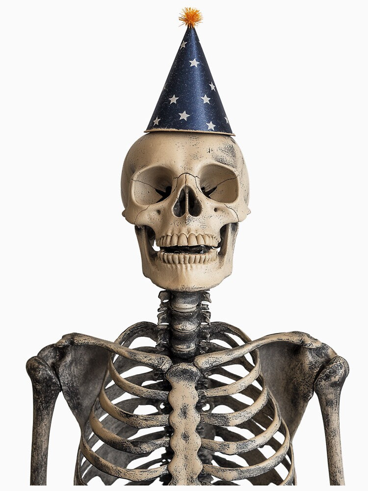 Funny Skeleton with Party Hat Birthday Celebration by LazyOwlStore