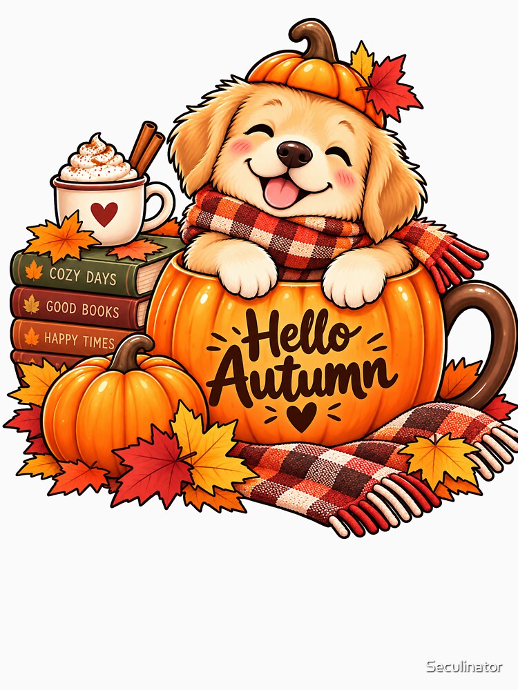 Hello Autumn Cozy Cute Dog by Seculinator