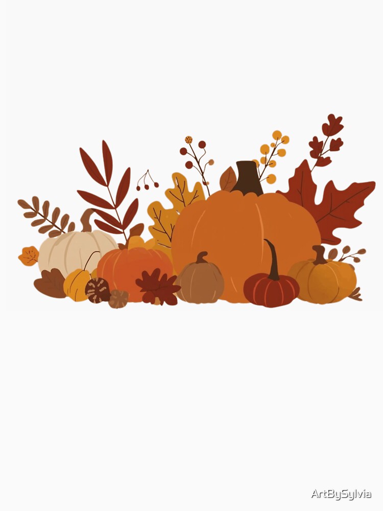 Modern Fall Vibes – Pumpkin & Leaves Illustration by ArtBySylvia