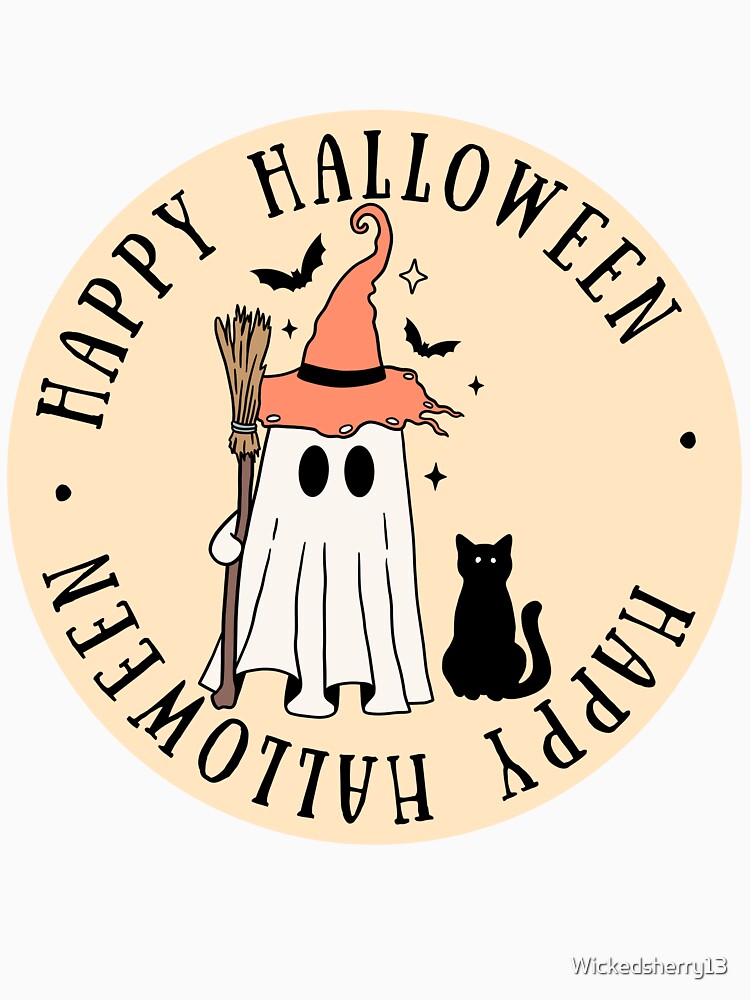 Happy Halloween with kawaii ghost and black cat by Wickedsherry13