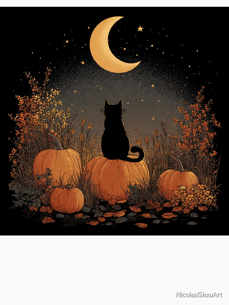 Cat and Pumpkins at Night by NicolasGlowArt
