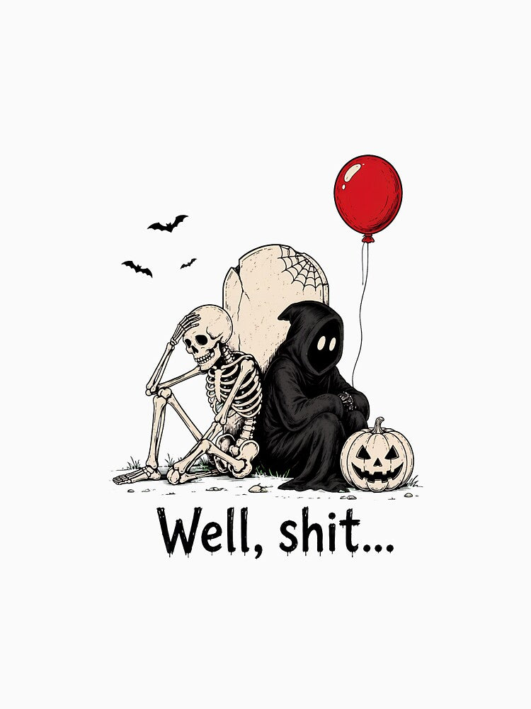 Skeleton Well Shit Halloween Red Balloon Tree Jackolantern by felixpalette
