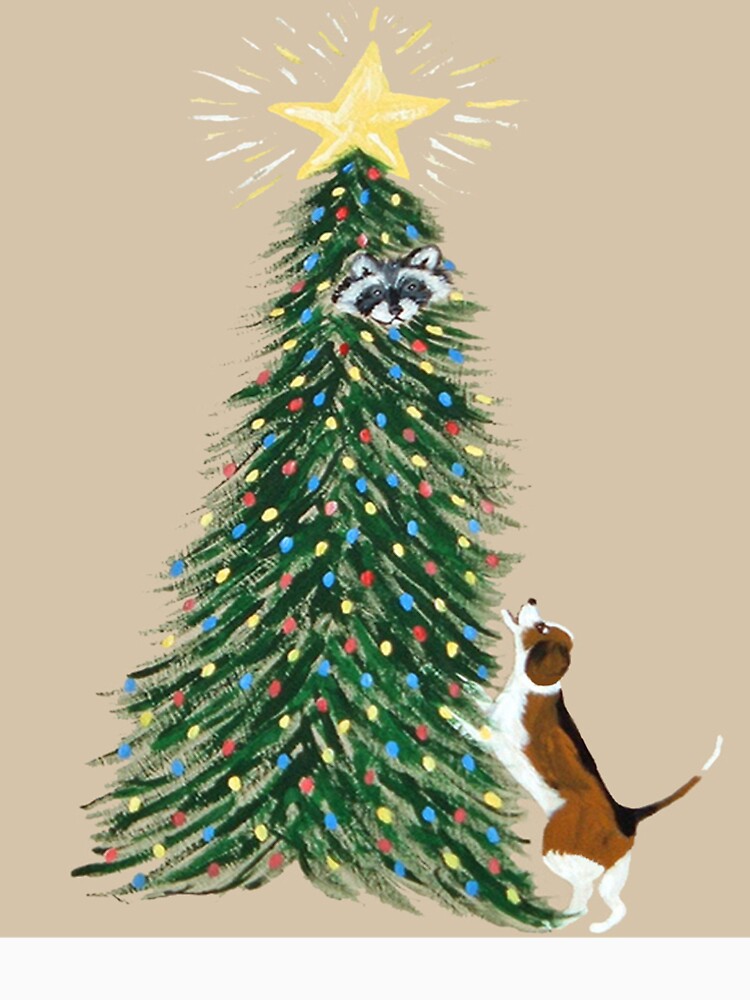 Beagle with a Raccoon in a Christmas Tree by Squirreldumplings