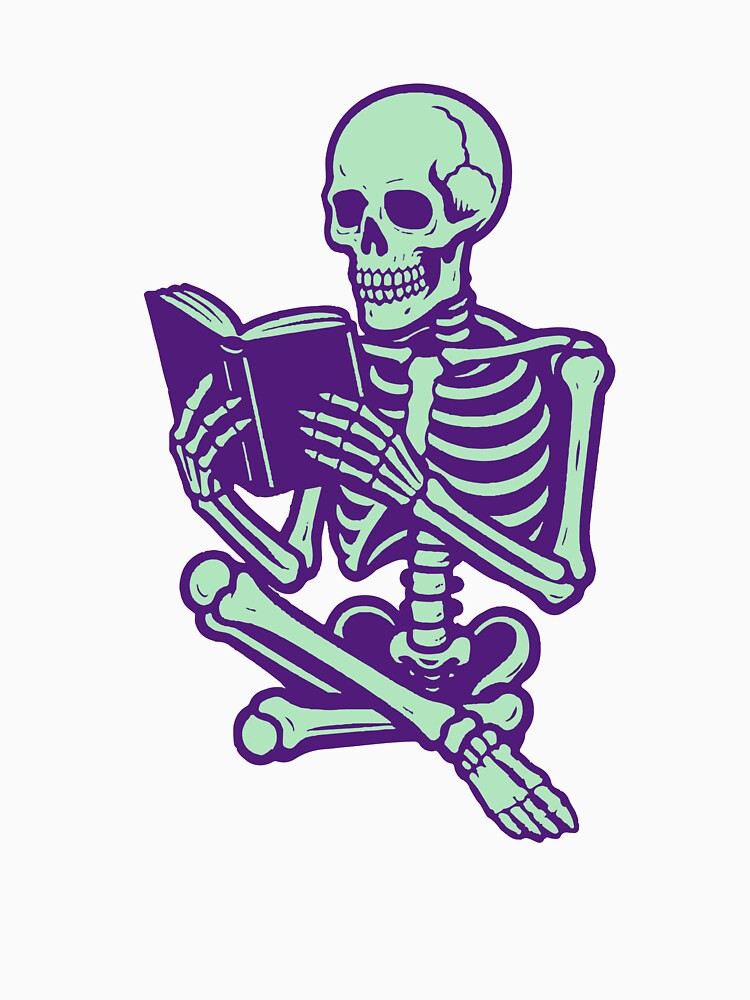 Skeleton Reading Book Cute Spooky Nerd Illustration by Horrify